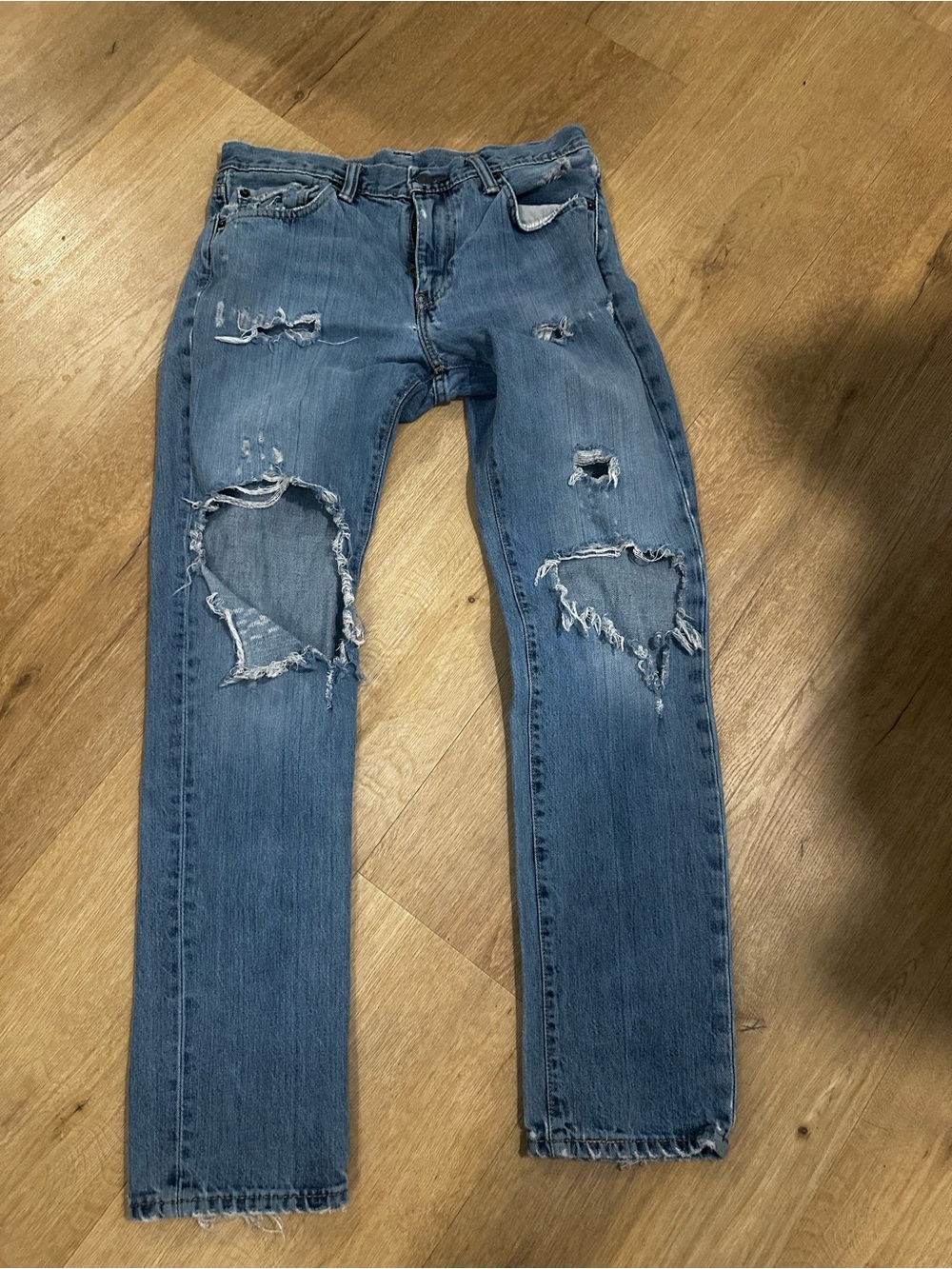 Levi's Medium Blue Straight Leg Ripped Jeans